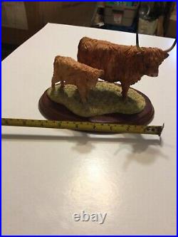 Border Fine Arts Made in Scotland Highland Cow & Calf Figurine Sculpture on Base