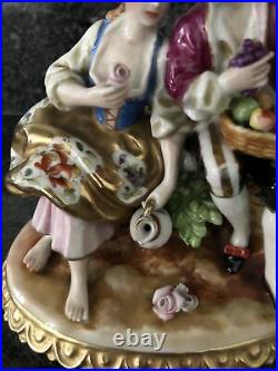 German Sitzendorf Porcelain Figurine Lady & Man With Flower Basket. VGC
