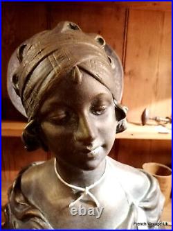 Large Heavy Vintage Lady Bust Art Decor 37 cm H Sculpture Bronze effect 15 Kg