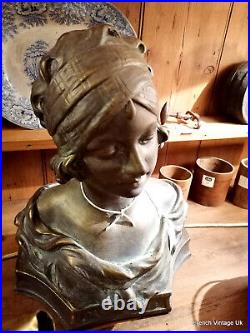 Large Heavy Vintage Lady Bust Art Decor 37 cm H Sculpture Bronze effect 15 Kg