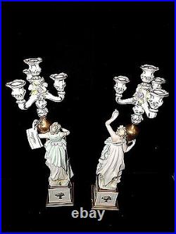 Rare Large Pair of Capodimonte Vittorio Sabadin Porcelain Candelabras/Figurines