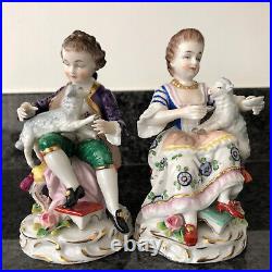 Sitzendorf Porcelain Figurines Boy & Girl With Lambs. VGC