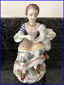 Sitzendorf Porcelain Figurines Boy & Girl With Lambs. VGC