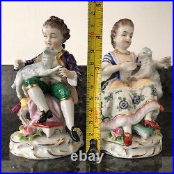 Sitzendorf Porcelain Figurines Boy & Girl With Lambs. VGC