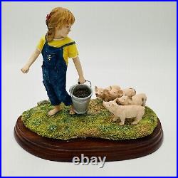 Vintage Border Fine Arts Figurine Young Farmer Feeding The Piglets A5030 Enesco