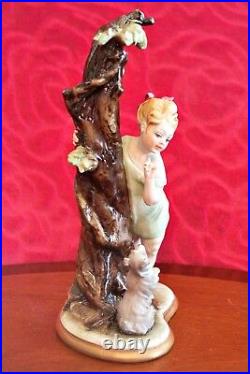 Vintage Very Rare Capodimonte Bruno Merli Figurine Girl with Begging Dog by Tree